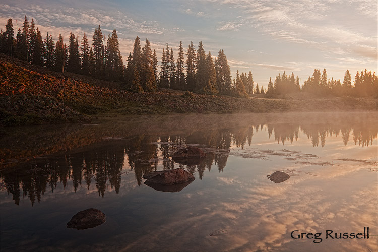 early morning on an alpine lake, boulder mountain, utah